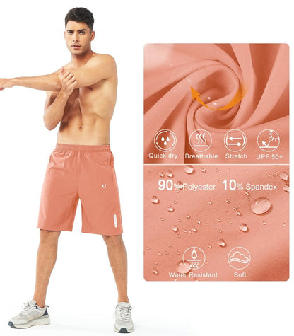 NORTHYARD Men's Athletic Running Shorts Gym Workout 7"/9"/5" Quick Dry Lightweight Sports Basketball Tennis 3 Zipper Pockets PINKORANGE-9inch XL