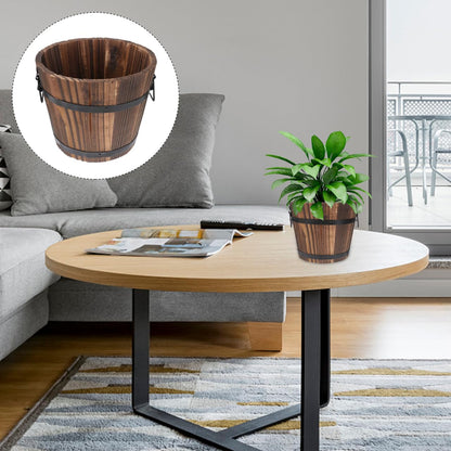 DOITOOL Rustic Wooden Barrel Planter: Wood Whiskey Barrel Bucket Flower Pots Indoor Outdoor Plants Boxes Container for Home Garden Patio Backyard - 7.08 x 5.9 x 5.1 inches (Large)