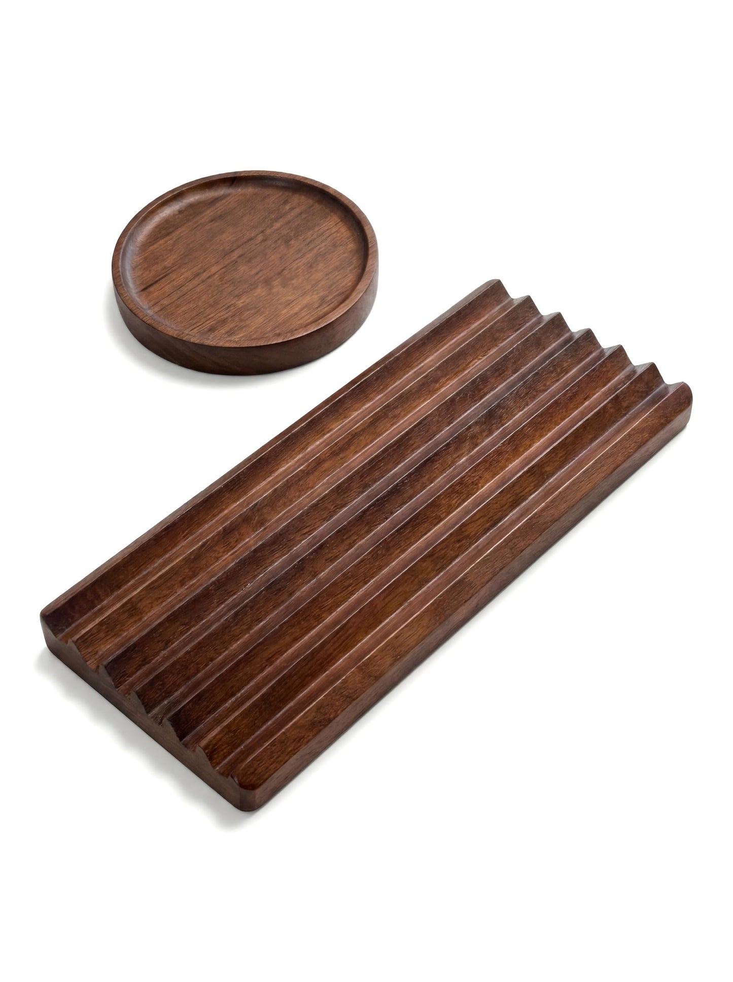 LITAITAI Horizontal Pen Holder for Desk, Walnut Pen Holder with 5 Compartments,Pen Tray Office Accessory, Teacher Gifts, Suitable for School, Home,Pen Tray for Desk (Walnut)