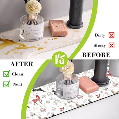 Chrismas Sink Faucet Absorbing Mat Christmas Sink Splash Guard Drying Mat