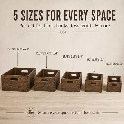 BOY MCOWBOY Wooden Crates for Display 5 Pack Extra Large Rustic Nesting Wooden Basket with Handle, Farmhouse Wood Crate for Storage and Container Multipurpose Wood Basket for Fruits Vegetables Boxes