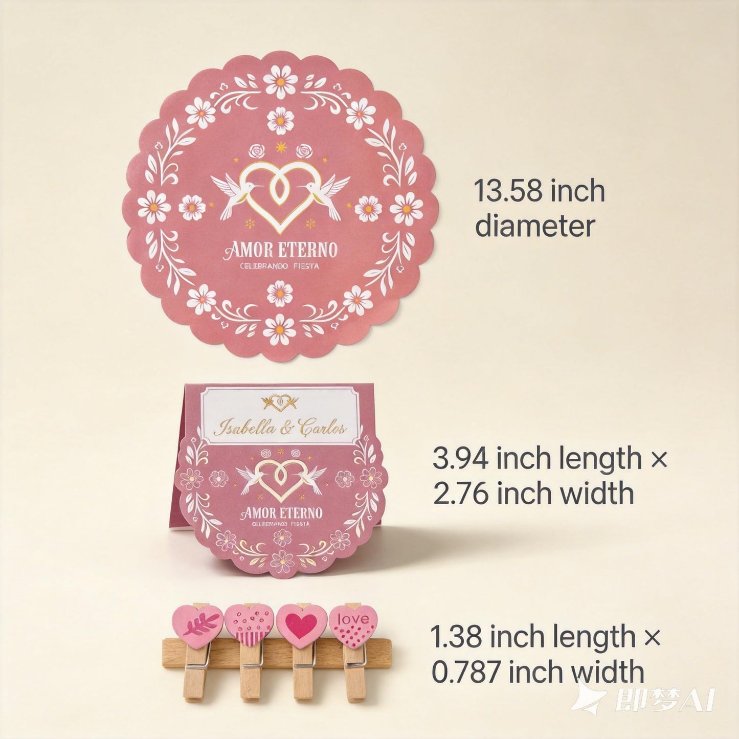 LPMingjia Cielito Lindo Mexican Fiesta Table Decor Kit, 150 Pcs Disposable Pink Scalloped Round Paper Placemats 50 Place Cards with Wooden Clips for Bridal Shower, Wedding, Cinco de Mayo