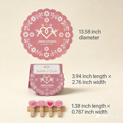 LPMingjia Cielito Lindo Mexican Fiesta Table Decor Kit, 150 Pcs Disposable Pink Scalloped Round Paper Placemats 50 Place Cards with Wooden Clips for Bridal Shower, Wedding, Cinco de Mayo