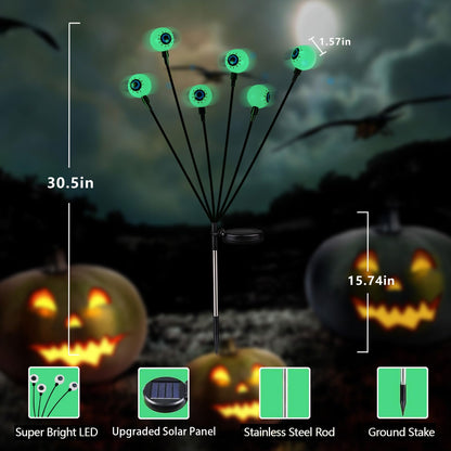 YIQU 4 Pack Solar Halloween Lights Outdoor, Solar Eyeball Lights, 24 LED Green Eyeball Swaying Light with 2 Lighting Modes, Waterproof Outdoor Halloween Decorations for Walkway Yard Lawn Horror Party