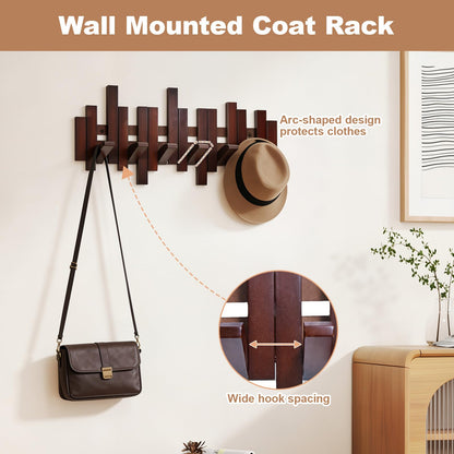 Coat Rack Wall Mount, Coat Hooks Wall Mount, Wall Mounted Coat Rack, Heavy Duty Wall Coat Rack with 6 Hooks, Acacia Wood Piano Coat Rack for Hanging Coats, Keys, Hats, Bags
