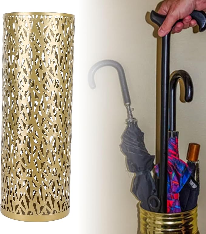 Metal Round Umbrella Stand Rack,Umbrella Holder Organizer Bin Hollowed Freestanding Canes Walking Sticks Holder for Entryway Home Hotel Office Decor (M)