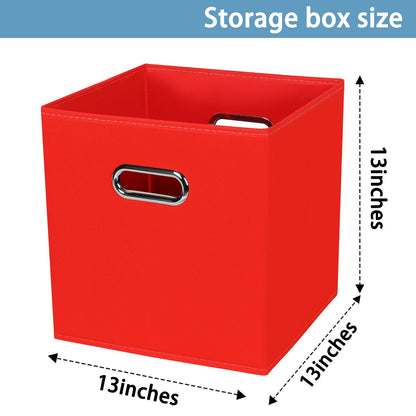 Yunkeeper Black Fabric Cubby Storage Bins,13x13x13 Inches ,Cube Organizer Bin Foldable Storage Boxes with Dual Handles Fabric Organizer Box and collapsible Storage basket,Set of 6 ,Red
