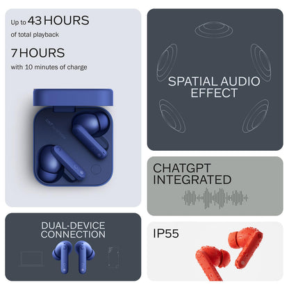 CMF Buds Pro 2 Wireless Earbuds with Smart Dial, 50dB Hybrid Noise Cancelling Earbuds Wireless Bluetooth 5.3, 11mm Bass with LDAC, 6 Hi-Res Audio Mics, 43H Playtime, Fast Charging Case, Blue