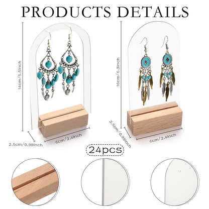 48 Pieces Acrylic Earring Display Stand Jewelry Retail Holder Arch Holder Solid Hollow Acrylic Sign Stand Jewelry Displays with Wooden Bases for Studs Dangle Earring