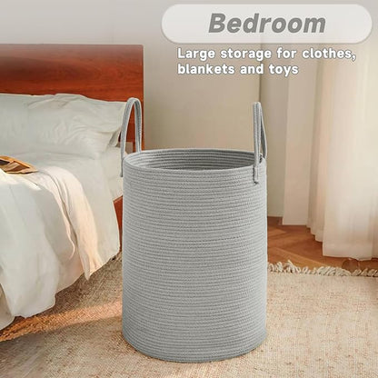 Large Woven Laundry Basket Hamper, 60L Cotton Rope Storage Bin