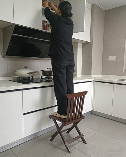 ZHEHUA Walnut Color Bamboo Folding Stool with Backrest 12.5 in