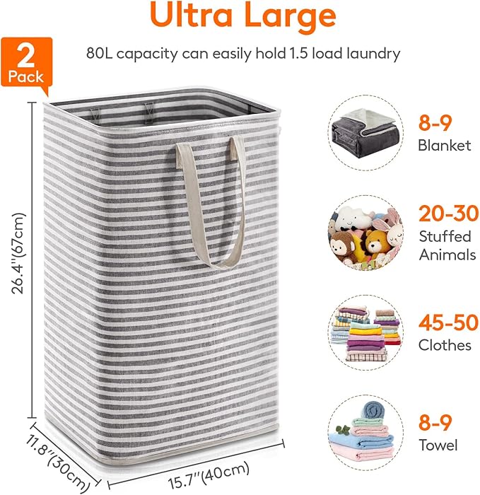 Lifewit 2 Pack Laundry Hamper Large Collapsible Laundry Baskets, Freestanding