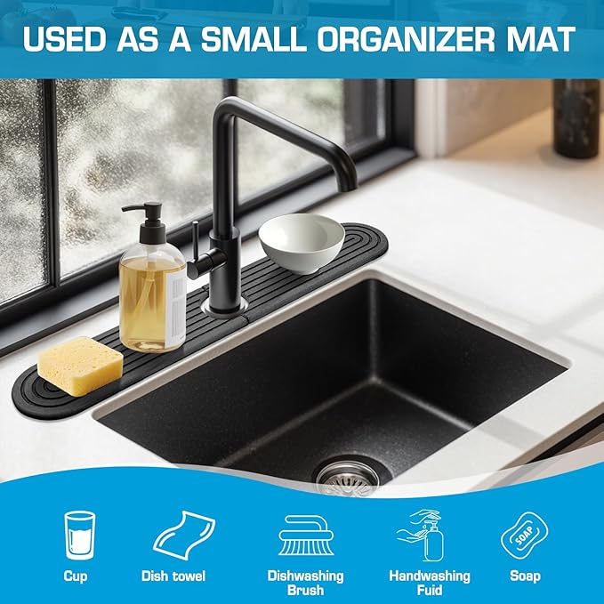 Dark Gray-Oval 23.6" Diatomite Kitchen Faucet Mat & Stone Sink Tray – Quick