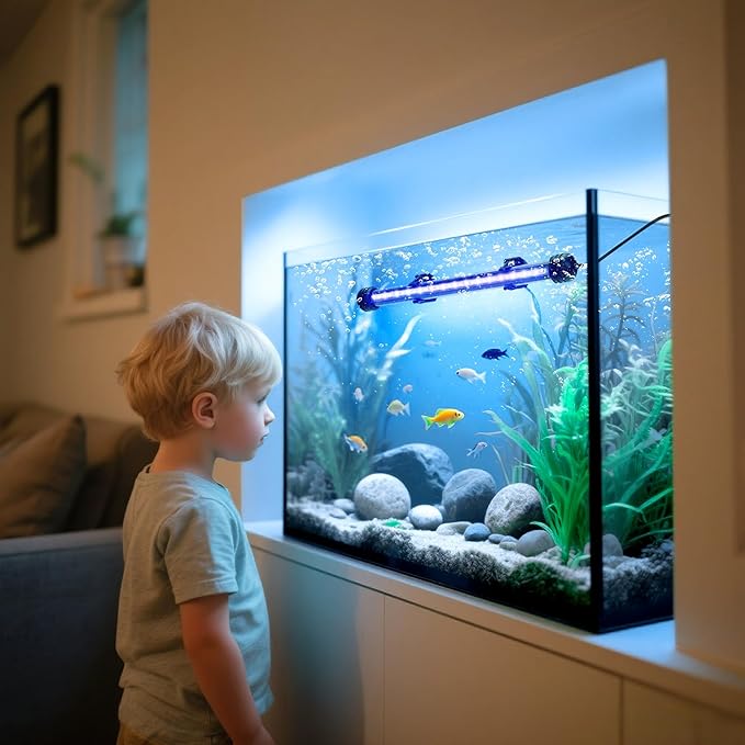 LED Submersible Aquarium Light 6W Underwater Fish Tank Light with Blue White&Blue and White Three Light Modes Timer Automatic On/Off and Dimmer Brightness Adjustable (11inch)
