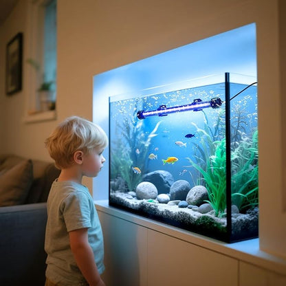 LED Submersible Aquarium Light 8W Underwater Fish Tank Light with Blue White&Blue and White Three Light Modes Timer Automatic On/Off and Dimmer Brightness Adjustable (15inch)