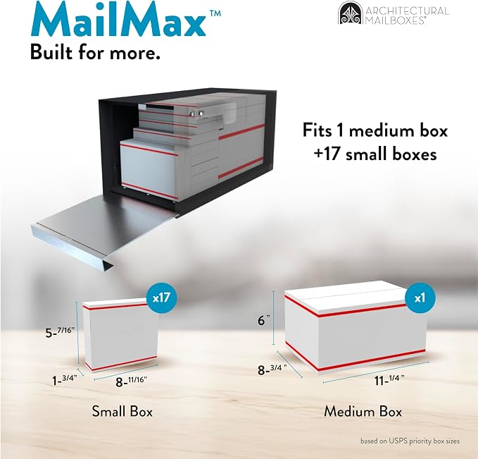 Architectural Mailboxes MailMax Post Mount Mailbox, Black, Large | Modern galvanized steel and aluminum build with rust-resistant powder-coat finish and a magnetic door closure. USPS approved.