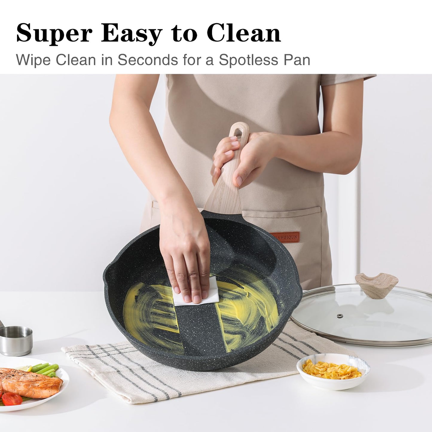 Kordisen Nonstick Frying Pan Set with Lids, 3 Piece Skillet Set, Healthy Induction Cooking Pan, Stay-Cool Handle, Compatible with All Stovetops, PFOA Free (8, 9.5, 11 Inch)