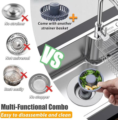 Kitchen Sink Drain Strainer, 3 in 1 Pop Up Kitchen Sink Stopper,