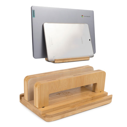 S&A WOODCRAFT 3 Slots Bamboo Wood Vertical Laptop Stand, Adjustable Wooden Laptop Holder, Non-Slip Laptop Dock Compatible with Apple MacBook, Microsoft Surface, Gaming Laptops, IPad, Tablets