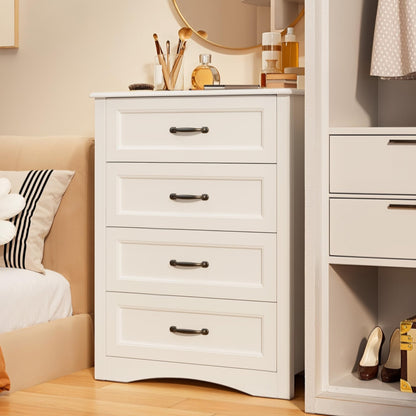 Gizoon Dresser for Bedroom with 4 Drawers Wooden Chest of Drawers for Closet Dresser Storage Unit Organizer for Hallway Living Room and Office, White, Painted