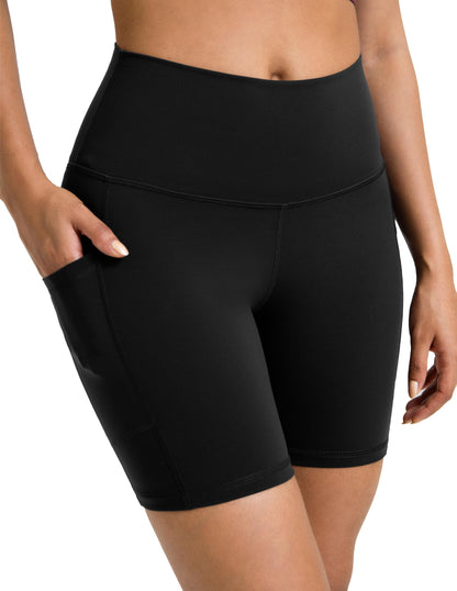 Colorfulkoala Women's High Waisted Biker Shorts with Pockets 6" Inseam Workout & Yoga Tights (S, Black)
