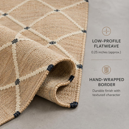 Jute Runner Rug 2.5'x8, Hand Woven Area Rug - Handcrafted Premium Geometric Design, Indoor Natural Fiber Hallway Jute Rug - Rustic Farmhouse Carpet for Kitchen, Entryway, Hallway, Bedroom - Natural
