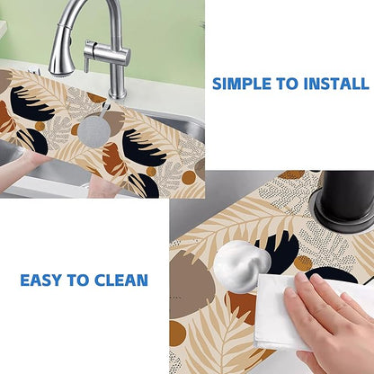 Boho Tropical Leaves Kitchen Sink Splash Guard Mat Absorbent Fast Drying Mat