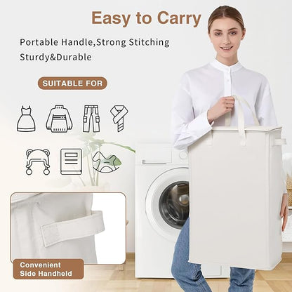 Slim Laundry Basket with Lid and Handles, Foldable Laundry Basket