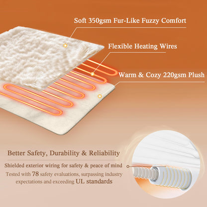 Beautyrest Zuri Reversible Faux Fur to Mink Electric Blanket, Auto Shut Off, Virtually Zero EMF, Multi Heat Setting, UL Certified, Machine Washable, Natural Marble Throw 50x70