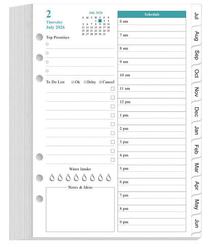 2026-2027 Planner Refills for A5 Binder - One Page Per Day Daily ＆ Monthly Planner, July 2026 - June 2027, Prioritized, To-Do List, Notes, Appointment Schedule, 6-Hole Punched, 5.8" x 8.3"