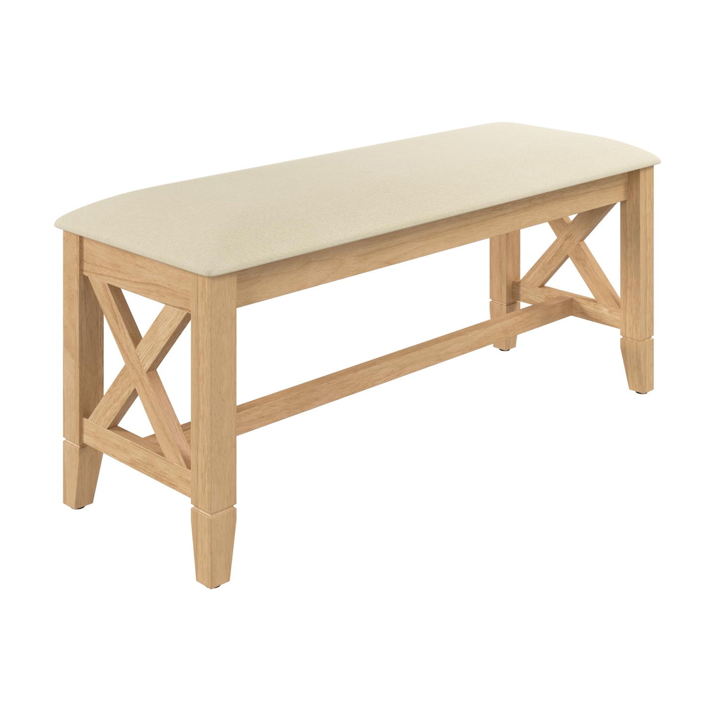 Bush Home 44-inch Upholstered Bedroom Bench, Bedroom Furniture, Key West Collection, Blonde Oak and Bright Beige Fabric