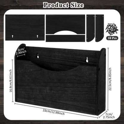 Suzile Wall Mounted File Holder Wood Magazine Holder Wall Hanging File Organizer for Office Mail Magazine Letter Paper Folder Organization (Black)