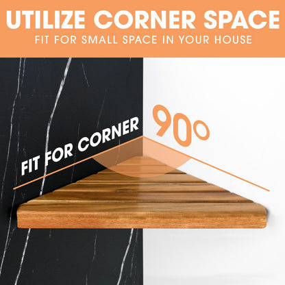 ENKEZI Acacia 2,3 Tiers Corner Shower Shelf, Triangular Corner Shelf Wooden Bathroom Shelf for Tiled Wall, Shower Corner Shelf, No Drilling Requied (3)