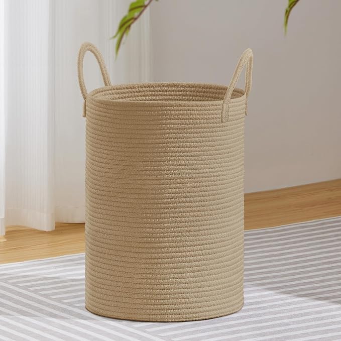 VIPOSCO Large Laundry Hamper, Tall Woven Rope Storage Basket