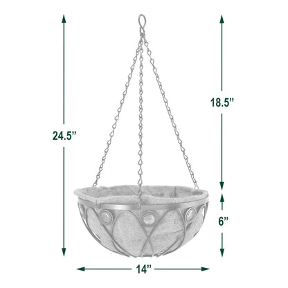 Arcadia Emerald Series Round Hanging Basket Planters, 14-Inch