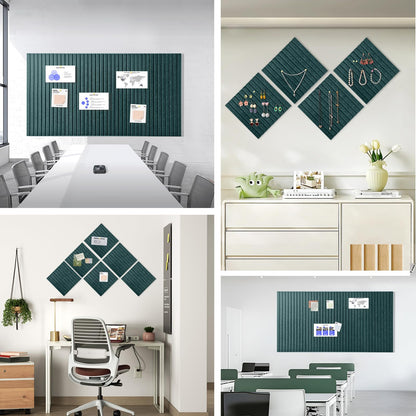 Large Cork Board for Office, 8 Pack Felt Wall Tiles with Slat Wall Paneling and Safe Removable Adhesive Tabs, Felt Bulletin Board Pin Board Cork Boards for Walls - Forest Green