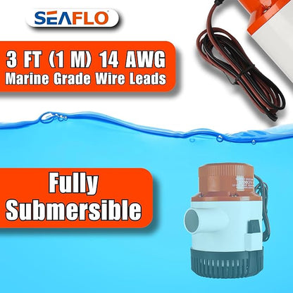 SEAFLO 01 Series 3700 GPH Bilge Pump – 12V, 1-1/2" Outlet, Marine Submersible Pump with Anti-Airlock Protection, CE & Rohs Certified, 4-Year Warranty | Reliable for Boats and Marine Applications
