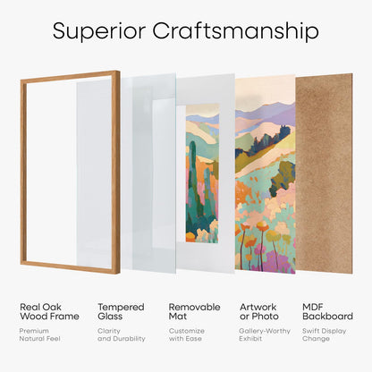 Homeforia 16x20 Wooden Frame, High End Natural Oak 16x20 Light Wood Picture Frame with Mat 11x14, 16 by 20 Poster Frames Matted to 11 x 14 Photo, 20by16 Thin Frames, Tempered Glass, Wall Kit, Set of 1