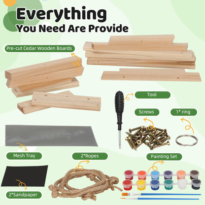 Squirrel Picnic Table Feeder, DIY Wood Building Kits with Paint Set,for Wild Birds, Chickens, Ducks, Squirrels & Other Poultry, Build Your Own Bird Feeder
