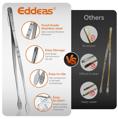 Eddeas Kitchen Tweezers Tongs, Cooking Tweezers Stainless Steel - 3 Size 12'' 10'' & 8 inch Ideal for Meat, pasta, plating and pinching delicate small pieces of food, Set of 3