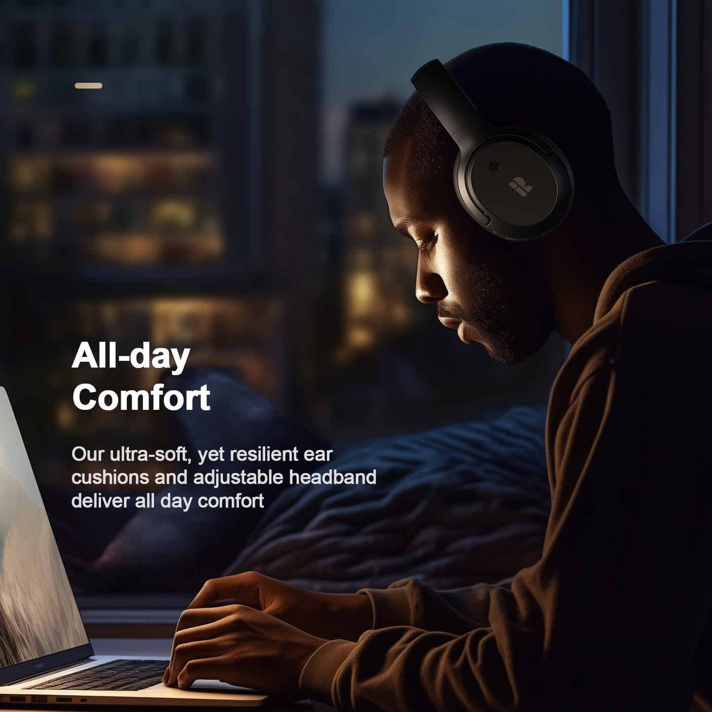 Calmbee Bluetooth Headphones, Hybrid Active Noise Cancelling Wireless Headphones Over Ear with Microphone, Up to 140H Playtime, Transparency Mode, Deep Bass, Clear Calls, Comfort fit for Travel, Home