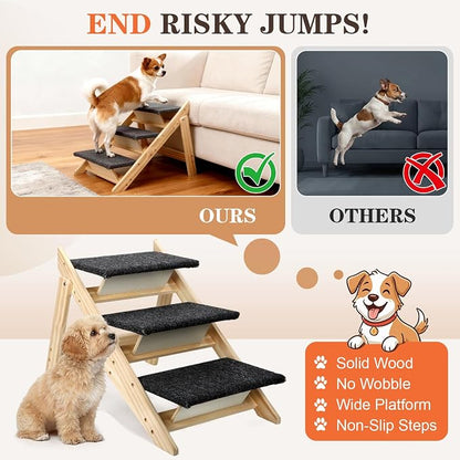 Dog Ramp,2-in-1 Foldable Pet Stairs for High Beds, 3 Steps Dog Steps | Upgraded Anti-Slip Features, Suitable for Couch, Car, Bed and Joint-Friendly Senior Durable Dog Stairs