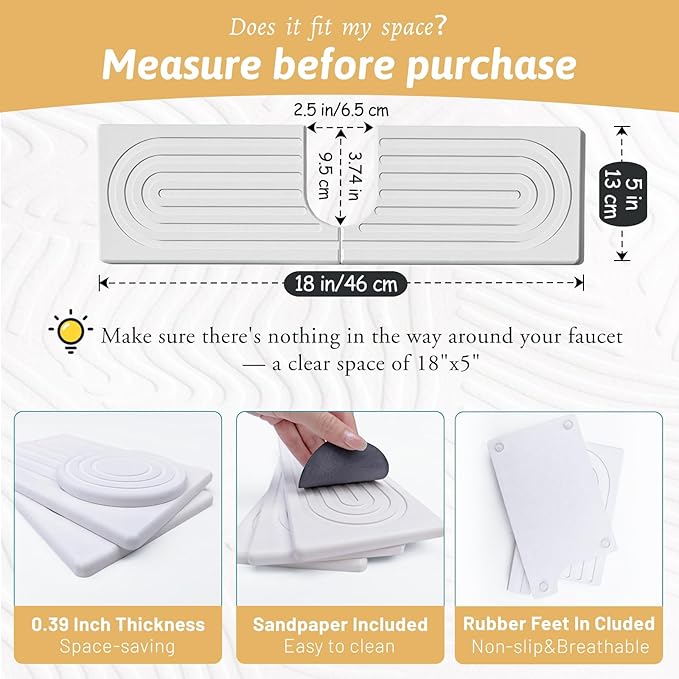 U Shape Sink Draining Mat Behind Faucet, Super Absorbent Diatomite Fast Drying