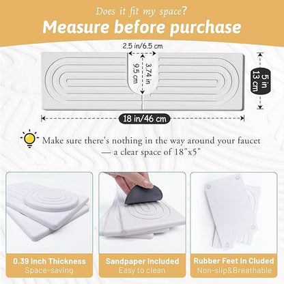 U Shape Sink Draining Mat Behind Faucet, Super Absorbent Diatomite Fast Drying