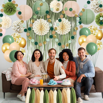 Sage Green Party Decorations Birthday Party Decorations Bridal Shower Balloons Paper Pompoms Fringe Curtain for Birthday Baby Shower Bridal Shower Supplies