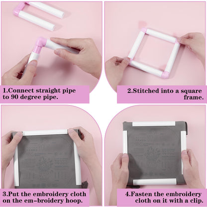 3 Pack Square Embroidery Hoops, Plastic Cross-Stitch Hoops, Plastic Clip Frame for Embroidery, Embroidery Quilting Frames (6x6, 8x8, 11x11)