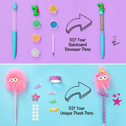 SNLN 50+ Accessories DIY Pen Making Kit, Pen Creator Studio, Making 12 Plush & Sparkly Pens, Creative Arts and Crafts for Kids Ages 5 6 7 8 Birthday Gifts for Kids Tweens Girls 9 10 11 12 Years