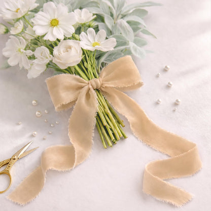 DORIS HOME Nude and Ivory Chiffon Ribbon for Flower Bouquet, 1.5" x21Yd Fabric Ribbon for Gift Wrapping, Handmade Frayed Ribbon for Wedding Christmas Decorations