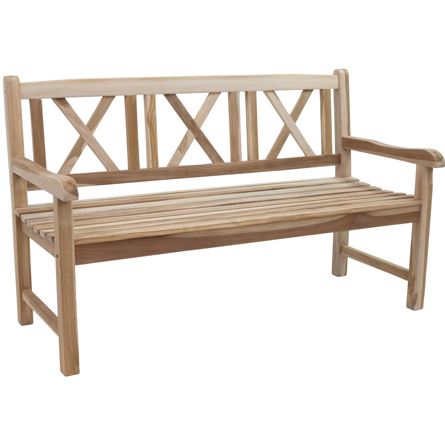 Sunnydaze 2-Person Outdoor Bench for Front Porch or Park - Wooden Teak Patio Garden Bench with Backrest - 675 lb Weight Capacity - Crossback