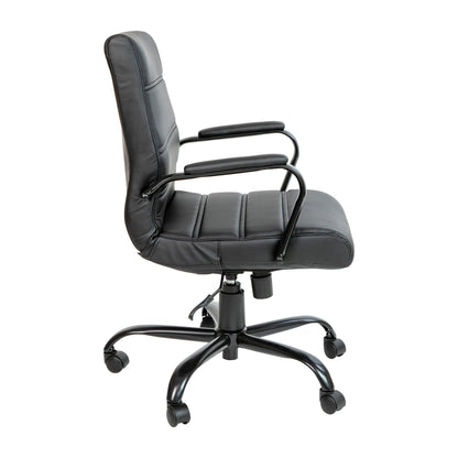 Flash Furniture Whitney Mid-Back Swivel LeatherSoft Desk Chair with Padded Seat and Armrests, Adjustable Height Padded Office Chair, Black
